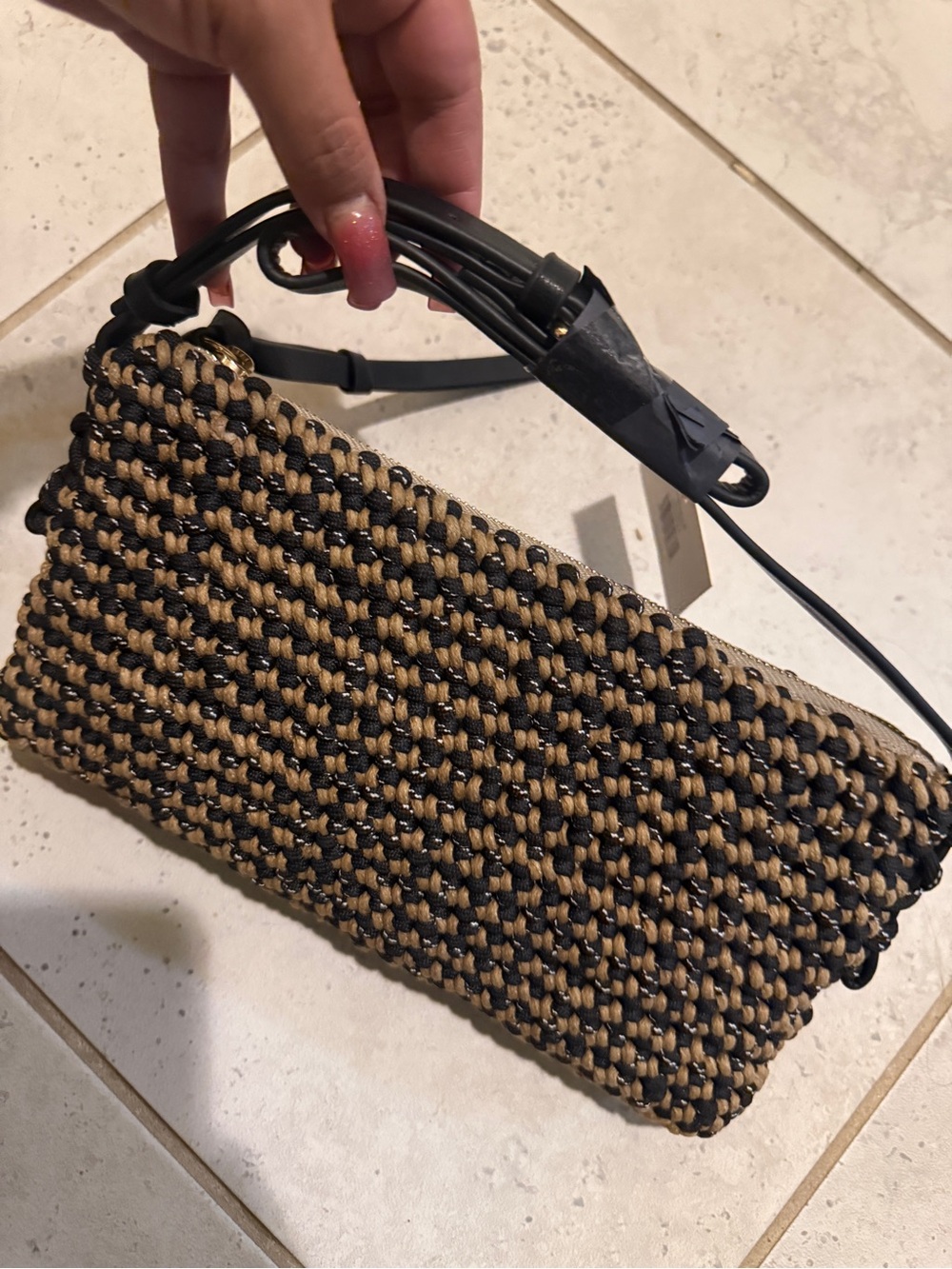 NWT Dolce Vita Andrea Woven Raffia Shoulder Bag Black $168